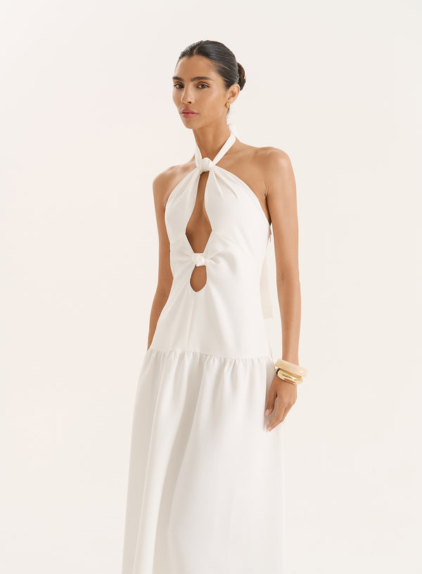4th & Reckless Off White Halterneck Drop Waist Maxi Dress- Leona