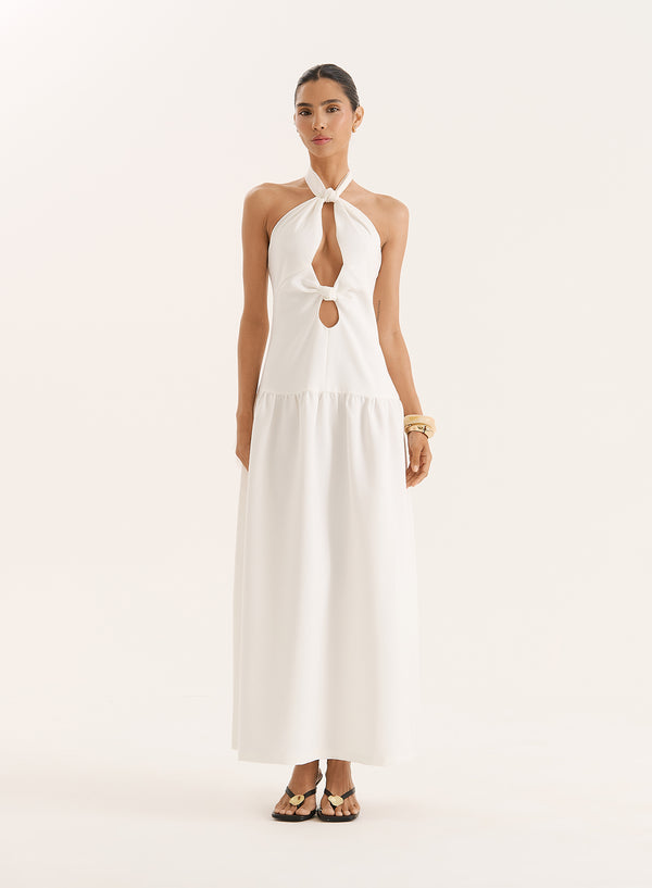 4th & reckless Off White Halterneck Drop Waist Maxi Dress- Leona