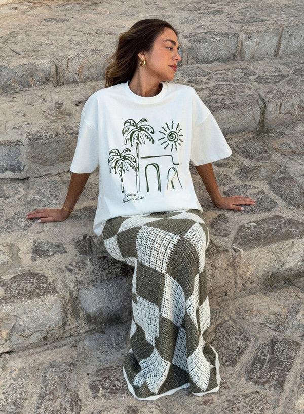 4th & Reckless Off White Palm Print Graphic T-Shirt- Maurie