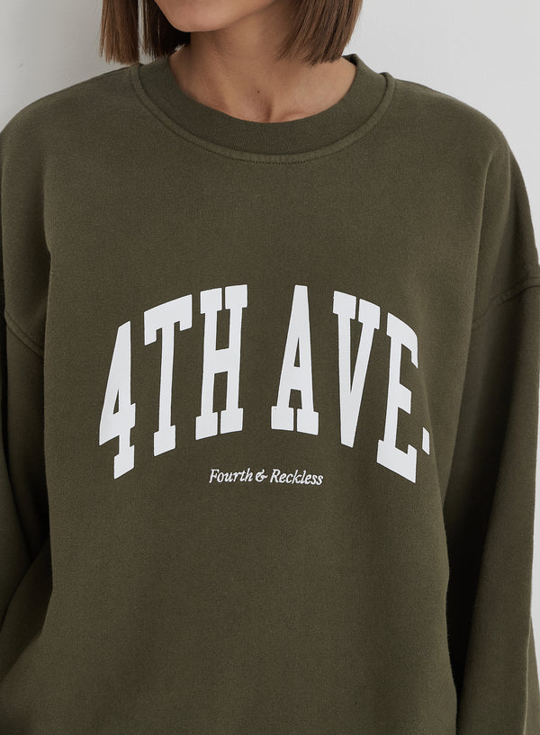 4th & Reckless Olive 4th Avenue Slogan Oversized Sweatshirt- Avenue