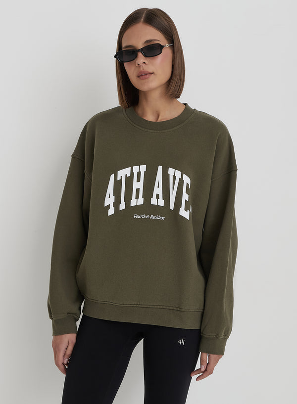 4th & reckless Olive 4th Avenue Slogan Oversized Sweatshirt- Avenue