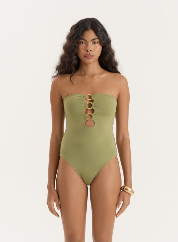 4th & Reckless Olive Gold Ring Cut Out Bandeau Swimsuit- Nala