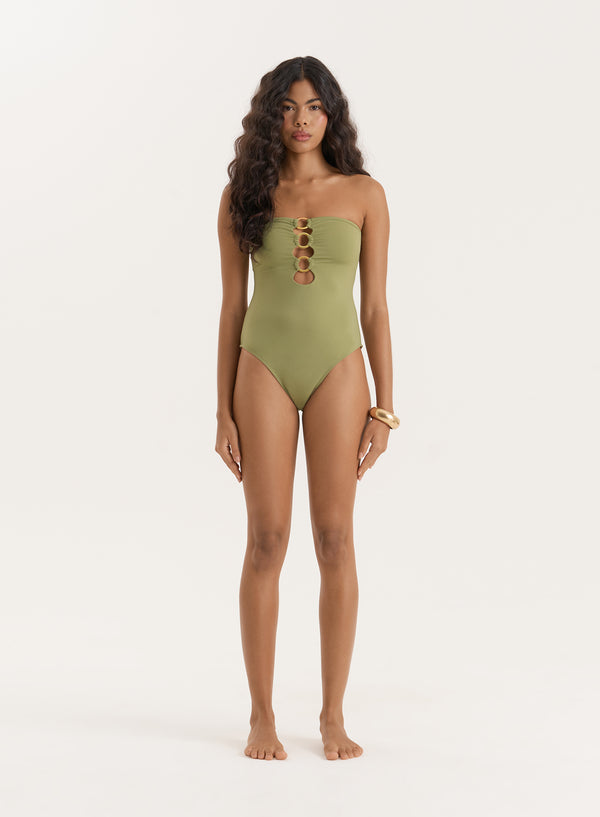 4th & reckless Olive Gold Ring Cut Out Bandeau Swimsuit- Nala