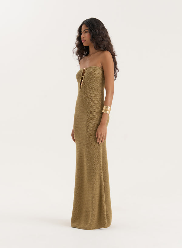 4th & Reckless Olive Knitted Bandeau Maxi Dress- Charley
