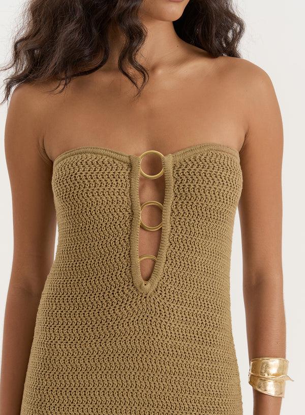 4th & Reckless Olive Knitted Bandeau Maxi Dress- Charley