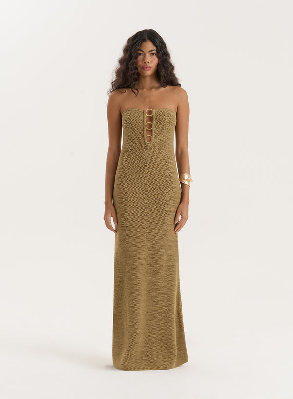 4th & reckless Olive Knitted Bandeau Maxi Dress- Charley
