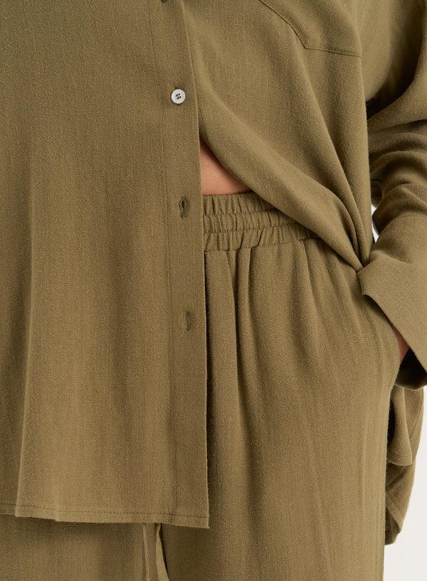 4th & Reckless Olive Linen Blend Wide Leg Trouser- Anna