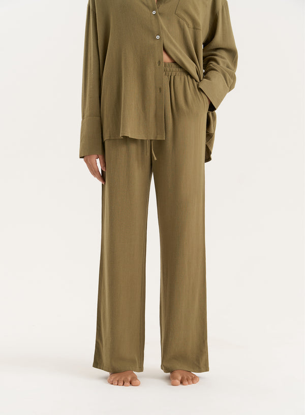 4th & Reckless Olive Linen Blend Wide Leg Trouser- Anna