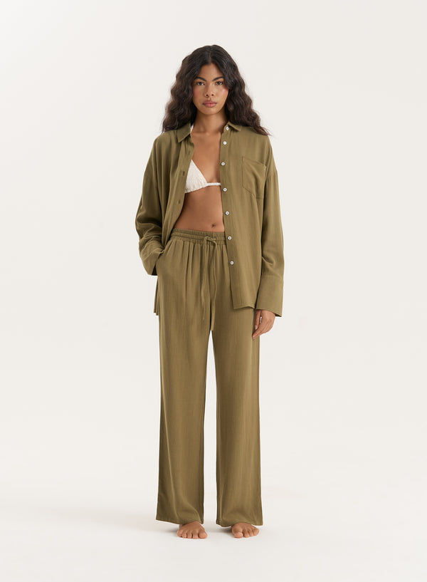 4th & reckless Olive Linen Blend Wide Leg Trouser- Anna