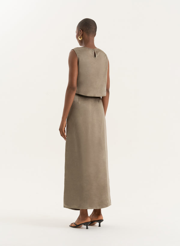 4th & Reckless Olive Satin Sleeveless Cropped Top- Verona