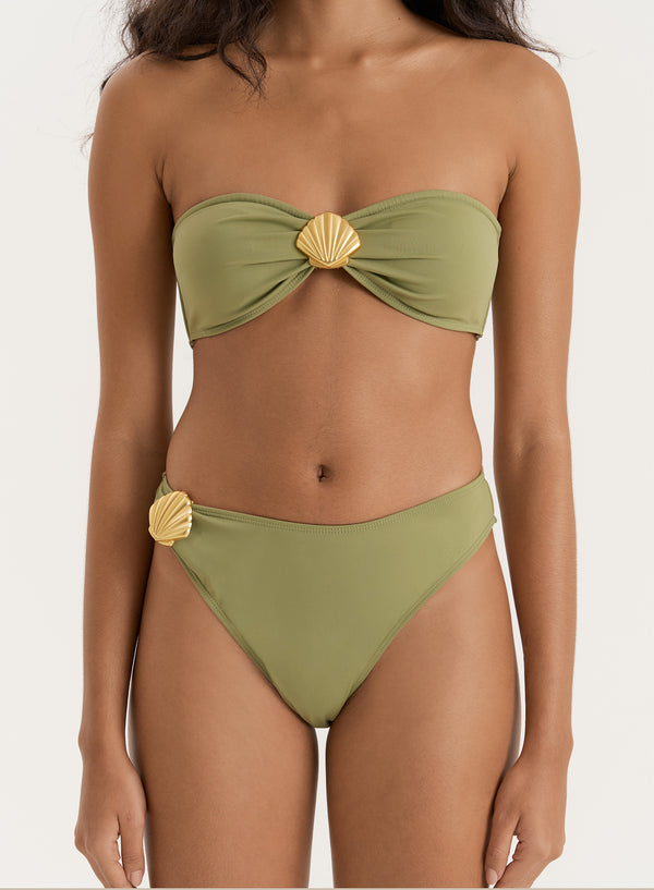 4th & Reckless Olive Shell Buckle Bandeau Bikini Top- Tamia