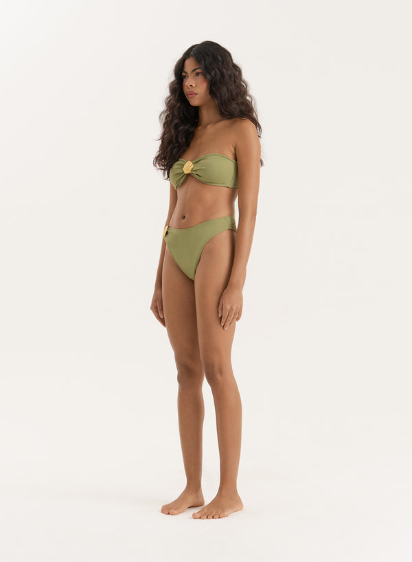 4th & Reckless Olive Shell Buckle High Leg Bikini Bottom- Tamia