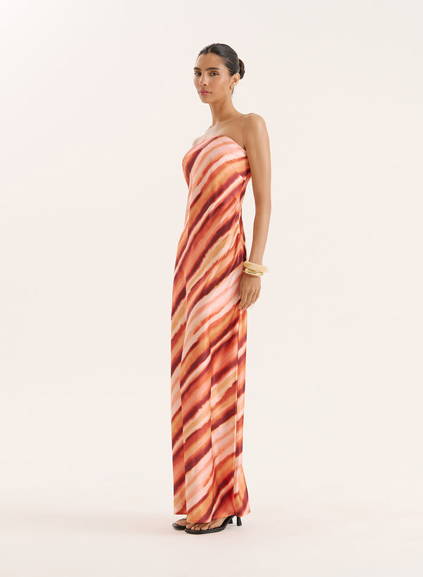 4th & Reckless Ombre Stripe Bandeau Satin Maxi Dress- Shona