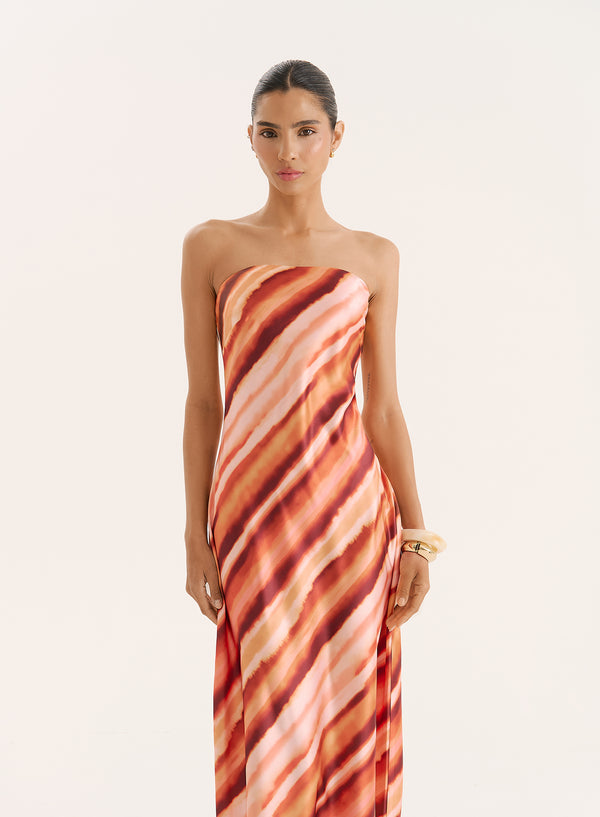 4th & Reckless Ombre Stripe Bandeau Satin Maxi Dress- Shona