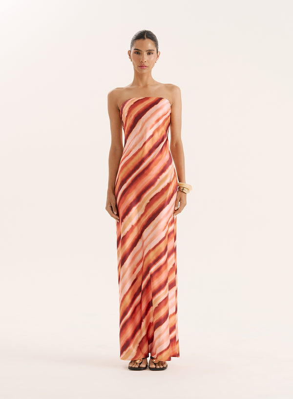 4th & reckless Ombre Stripe Bandeau Satin Maxi Dress- Shona