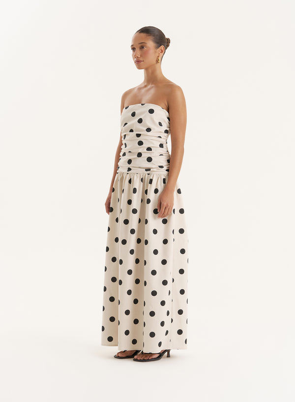 4th & Reckless Polka Dot Linen Blend Bandeau Maxi Dress- Brona
