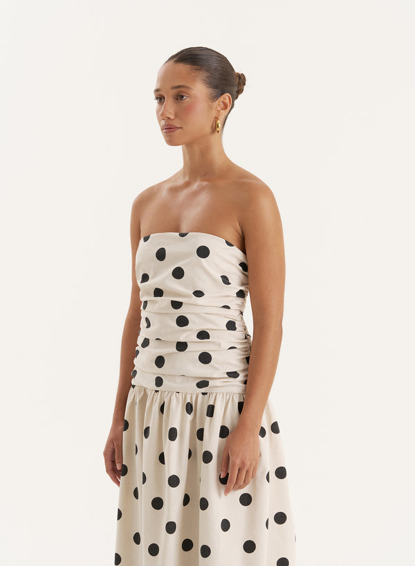 4th & Reckless Polka Dot Linen Blend Bandeau Maxi Dress- Brona