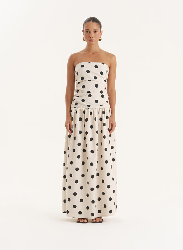4th & reckless Polka Dot Linen Blend Bandeau Maxi Dress- Brona