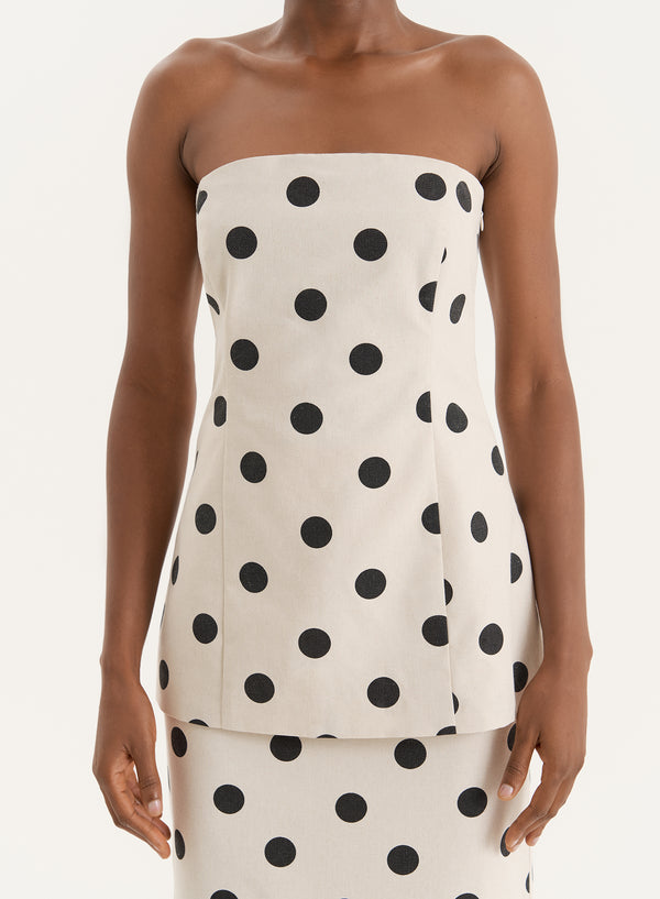 4th & Reckless Polka Dot Printed Linen Blend Corset- Clementine
