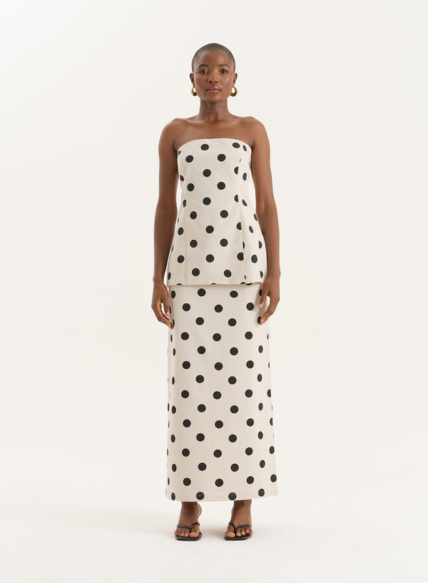 4th & Reckless Polka Dot Printed Linen Blend Corset- Clementine