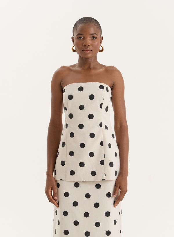 4th & reckless Polka Dot Printed Linen Blend Corset- Clementine