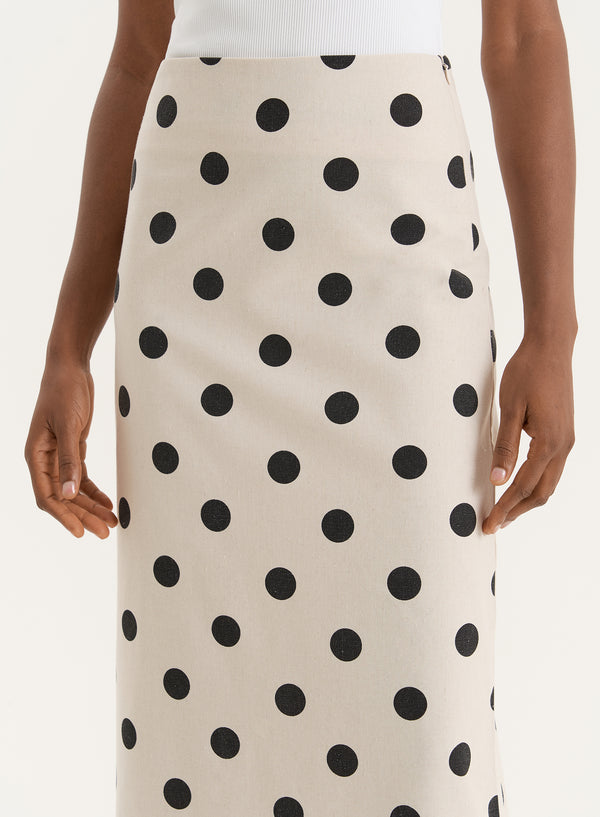 4th & Reckless Polka Dot Printed Linen Blend Maxi Skirt- Clementine