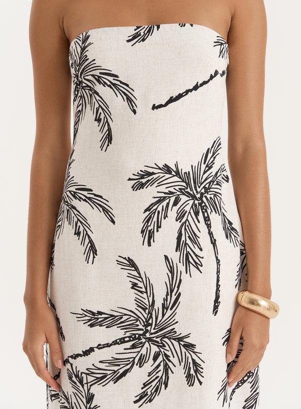 4th & Reckless Printed Linen Blend Bandeau Midaxi Dress- Carmel