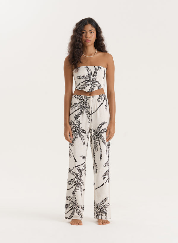 4th & reckless Printed Linen Blend Wide Leg Trouser- Yasmina