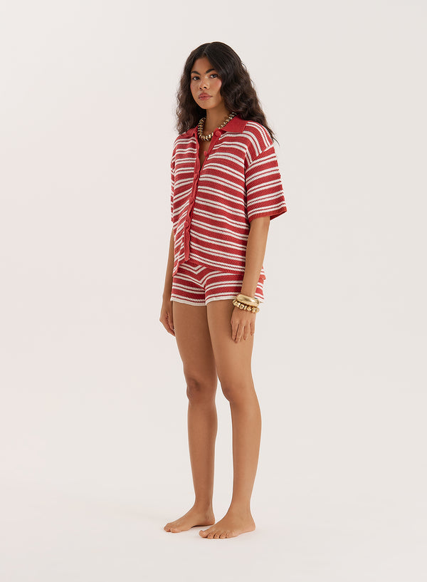 4th & Reckless Red And White Stripe Knitted Shirt- Antonia