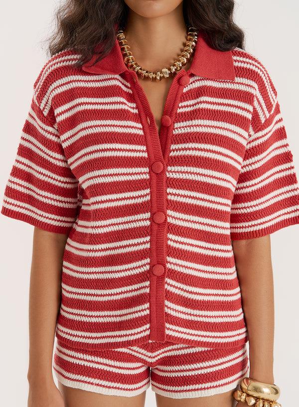 4th & Reckless Red And White Stripe Knitted Shirt- Antonia
