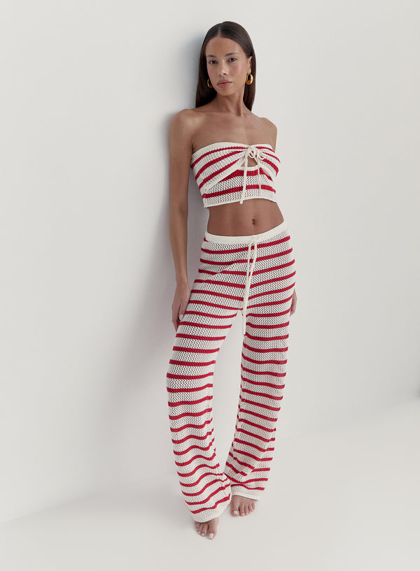 4th & Reckless Red And White Striped Knitted Trouser- Lior