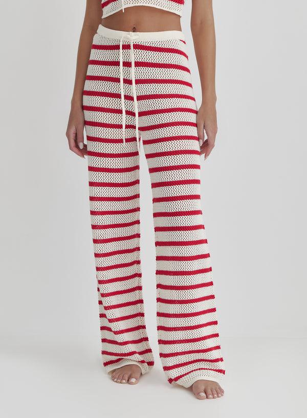 4th & Reckless Red And White Striped Knitted Trouser- Lior