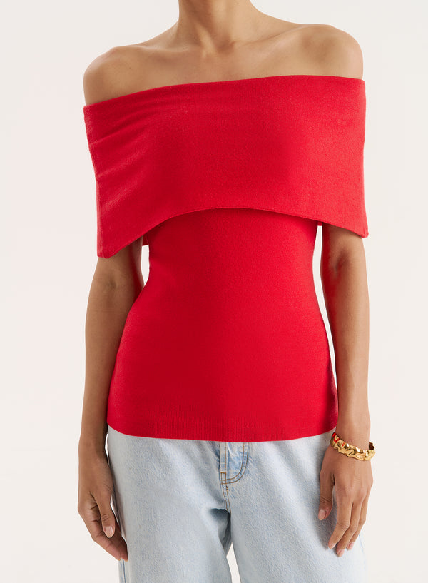 4th & Reckless Red Bandeau Longline Knitted Top- Marsha
