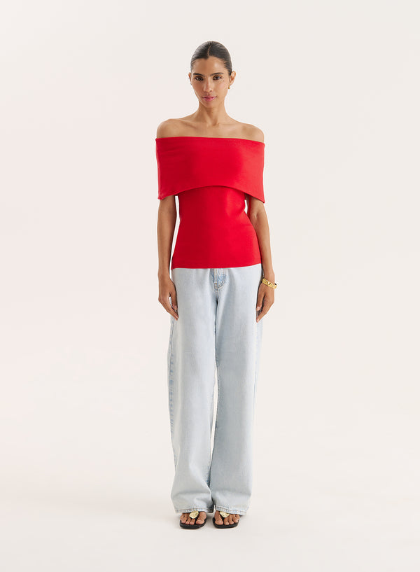 4th & Reckless Red Bandeau Longline Knitted Top- Marsha