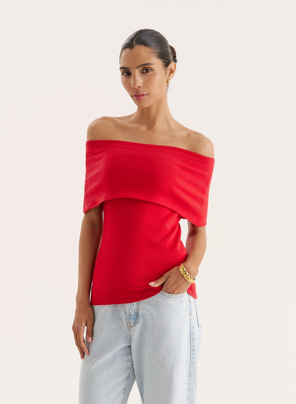 4th & reckless Red Bandeau Longline Knitted Top- Marsha