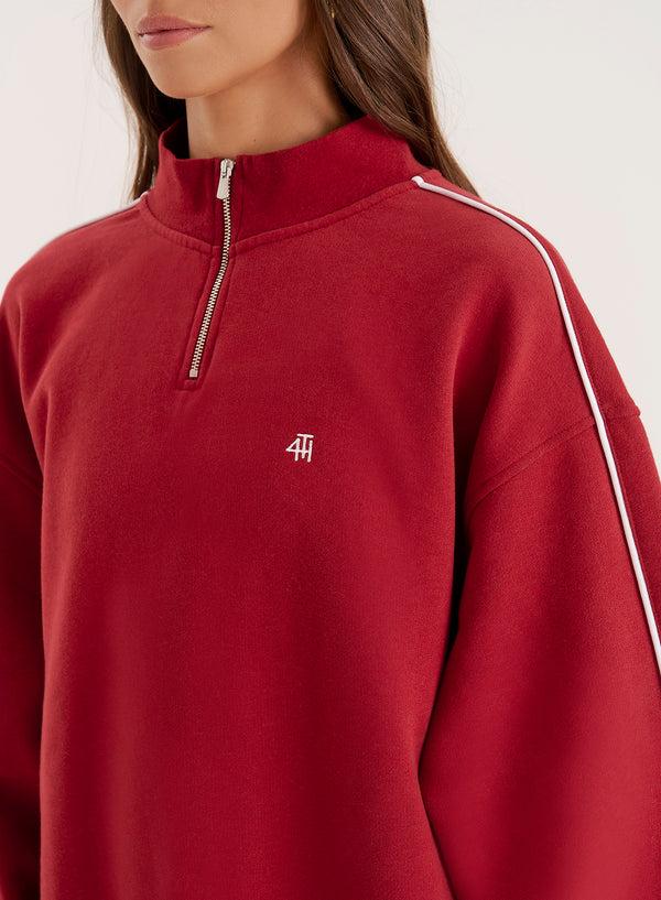 4th & Reckless Red Branded Half Zip Cropped Sweatshirt- Gilly