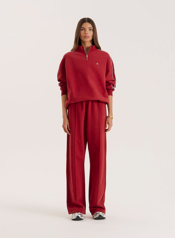 4th & Reckless Red Branded Half Zip Cropped Sweatshirt- Gilly
