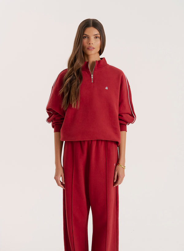 4th & reckless Red Branded Half Zip Cropped Sweatshirt- Gilly