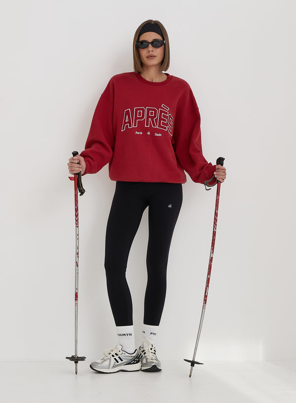 4th & Reckless Red Embroidered Apres Slogan Oversized Sweatshirt- Freya