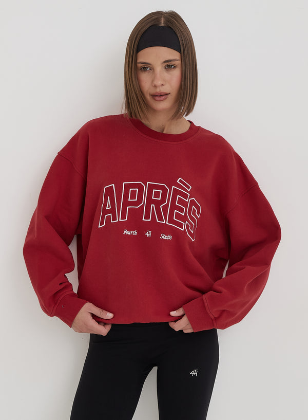 4th & reckless Red Embroidered Apres Slogan Oversized Sweatshirt- Freya