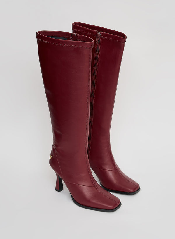 4th & Reckless Red Faux Leather Knee High Boots- Tokyo