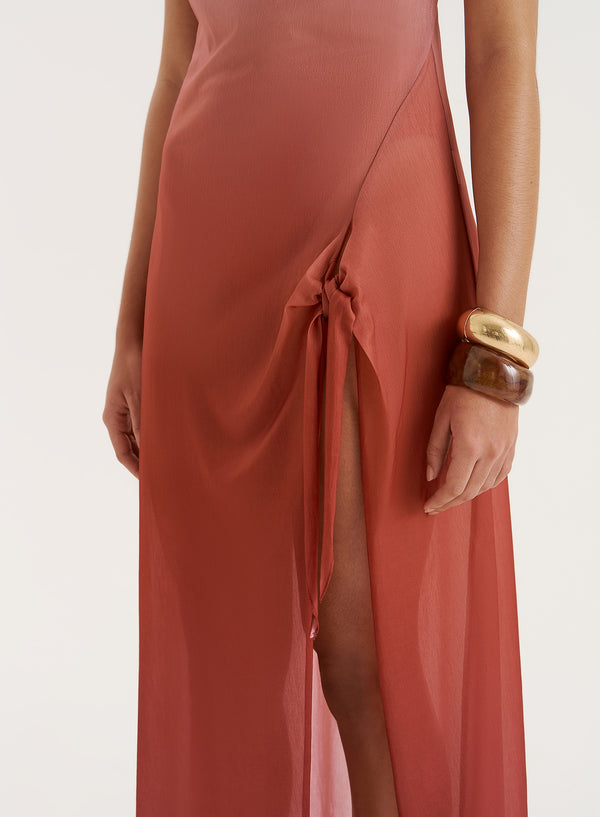 4th & Reckless Red Ombre Mesh Side Split Maxi Dress- Raphaella