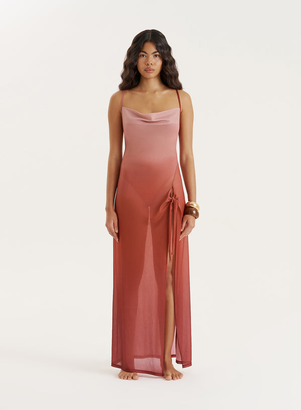 4th & reckless Red Ombre Mesh Side Split Maxi Dress- Raphaella
