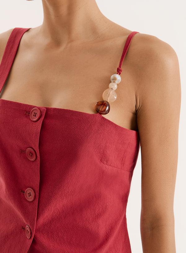 4th & Reckless Rust Bead Strap Detail Split Front Top- Irisa