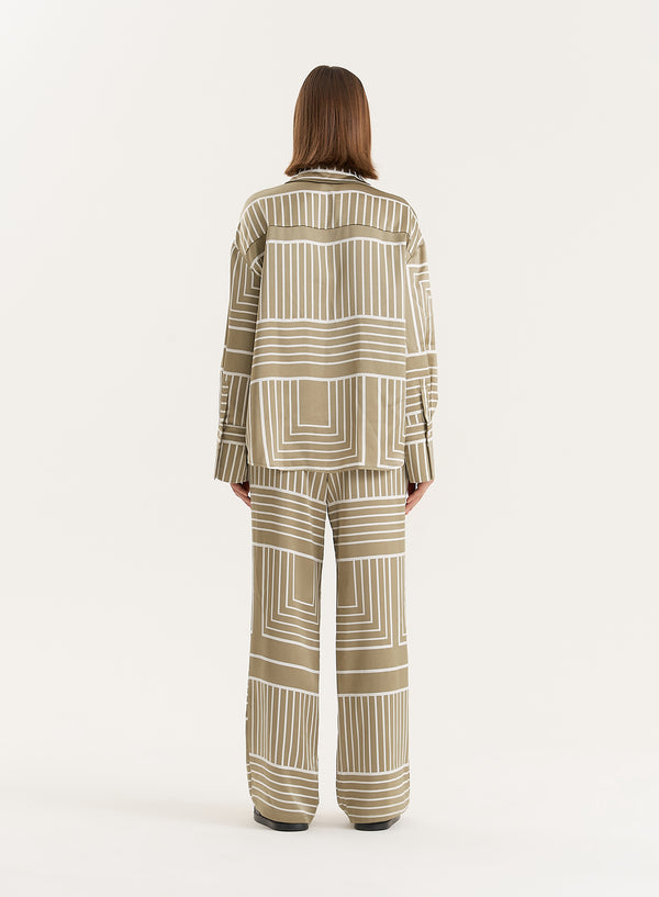 4th & Reckless Sage Green Satin Graphic Print Shirt- Amira