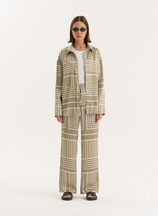 4th & Reckless Sage Green Satin Graphic Print Trouser- Amira