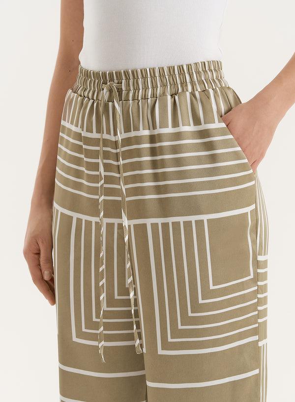 4th & Reckless Sage Green Satin Graphic Print Trouser- Amira