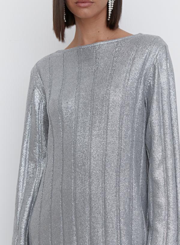 4th & Reckless Silver Metallic Knit Tie Back Jumper Dress - Paloma