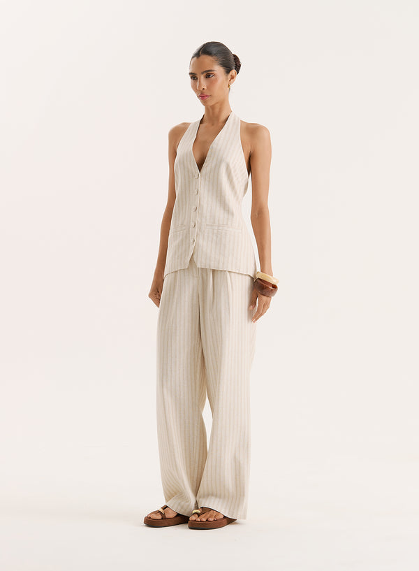 4th & Reckless Stripe Halterneck Linen Blend Waistcoat- Layne