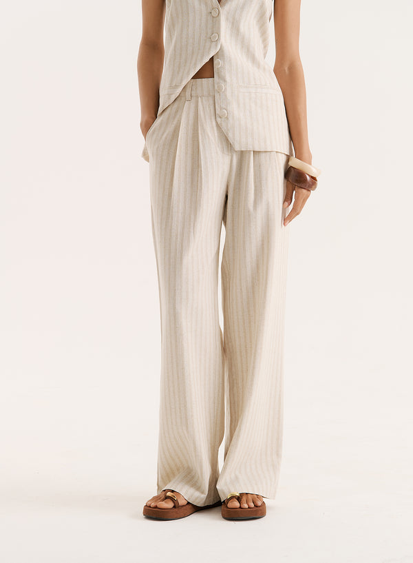 4th & Reckless Stripe Linen Blend Straight Leg Trouser- Layne